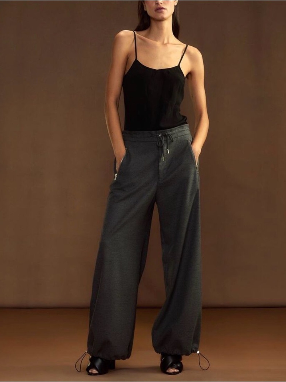 Cynthia Rowley Charcoal Wide-Leg Drawstring Hem Pants NWT $395 Size Large